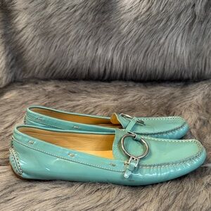 Prada Aqua Loafers with Silver Ring Detail Size 10